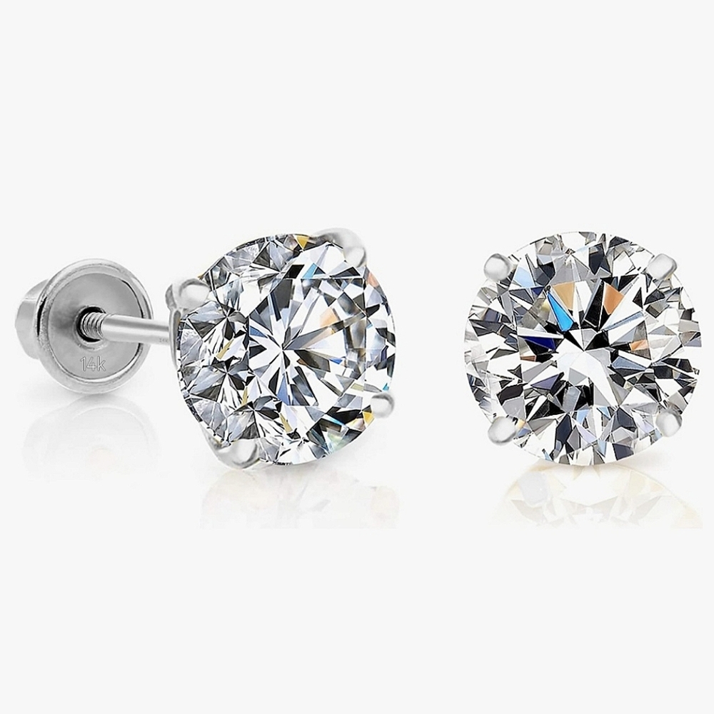 14K WG 2 Ctw Diamond Earrings w/Screw Backs